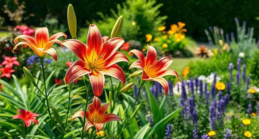 Lily flowers blooming in garden