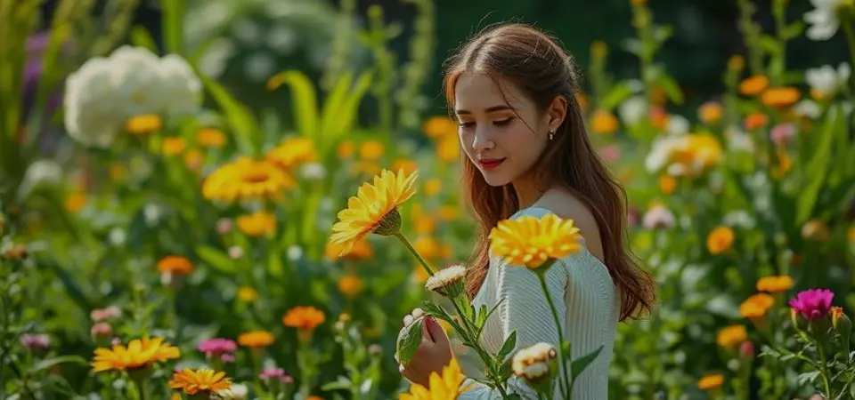 Lily flowers blooming in a peaceful garden with green background