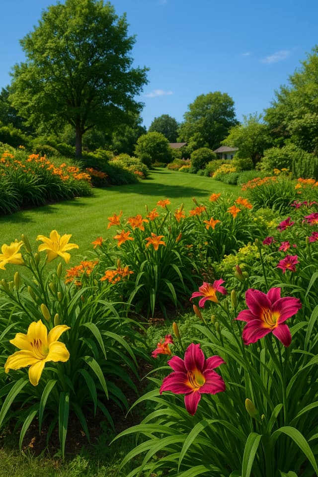 Peaceful garden with flowers in an American landscape